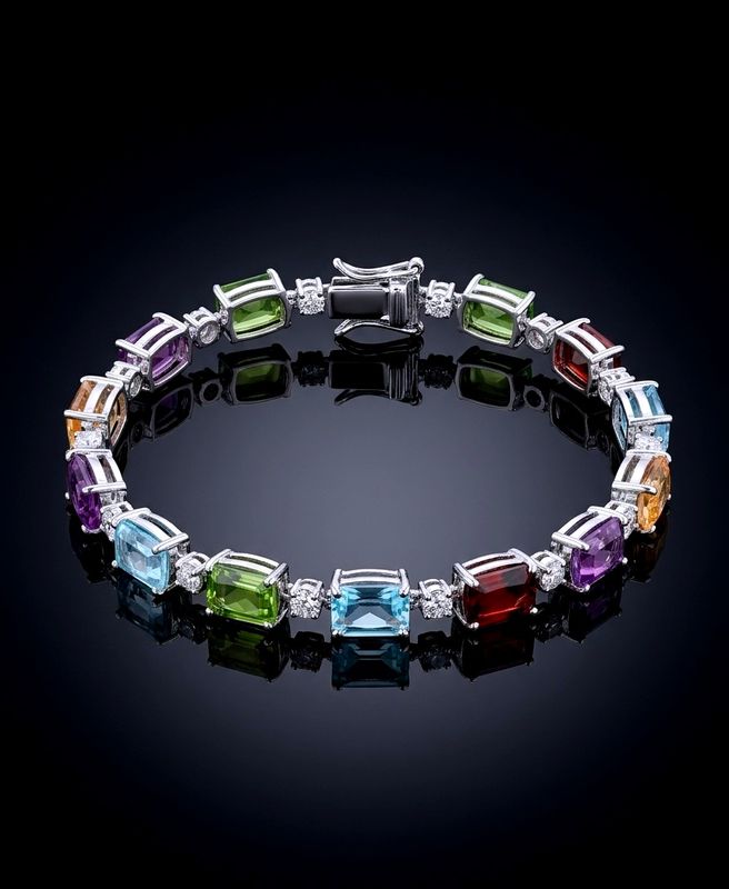 Silver Clear &amp; Multi-Color CZ Tennis Bracelet