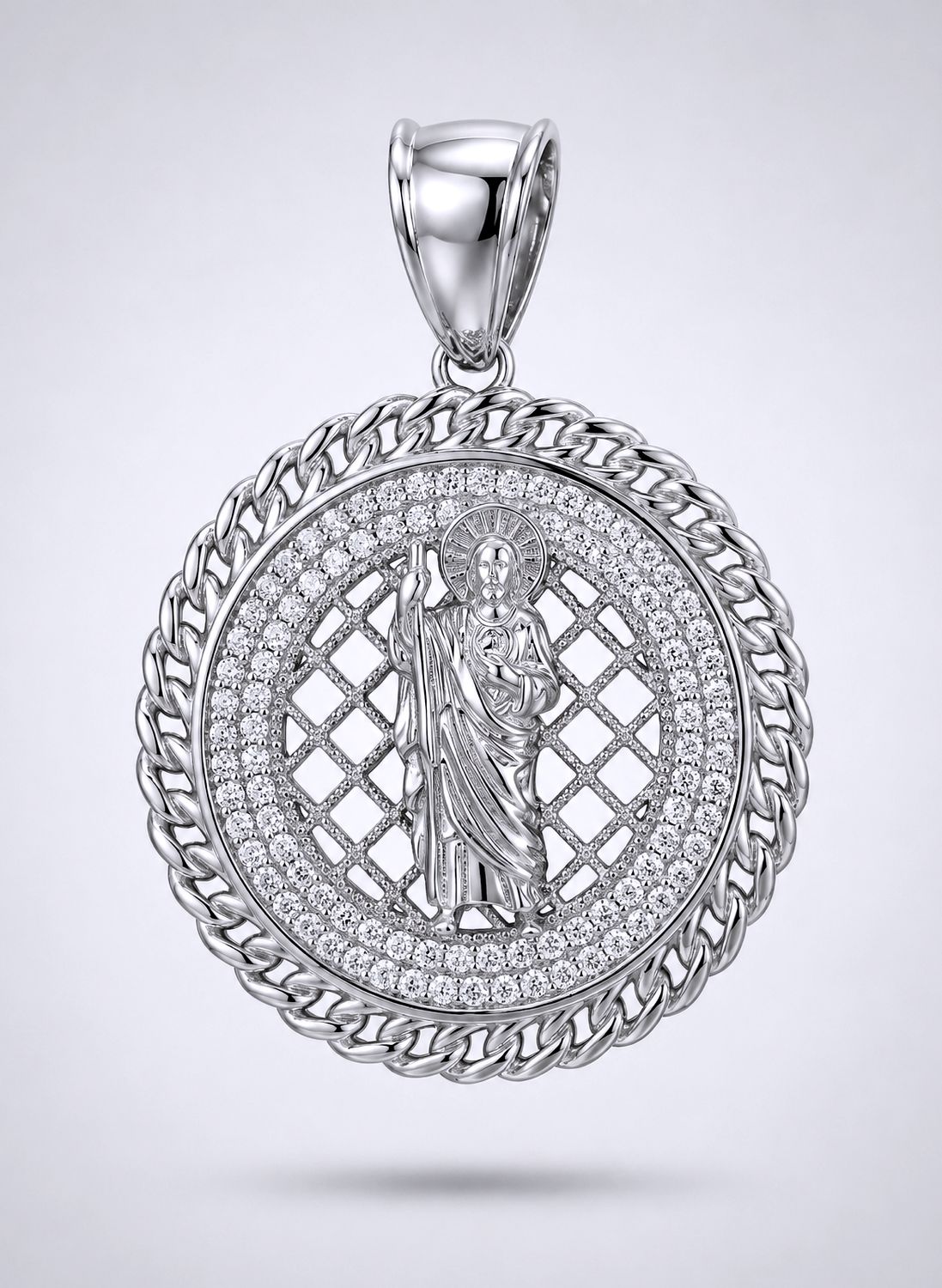 Silver Clear CZ St. Jude Pendant 61mm