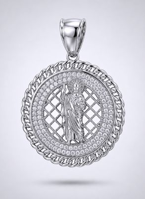Silver Clear CZ St. Jude Pendant 61mm