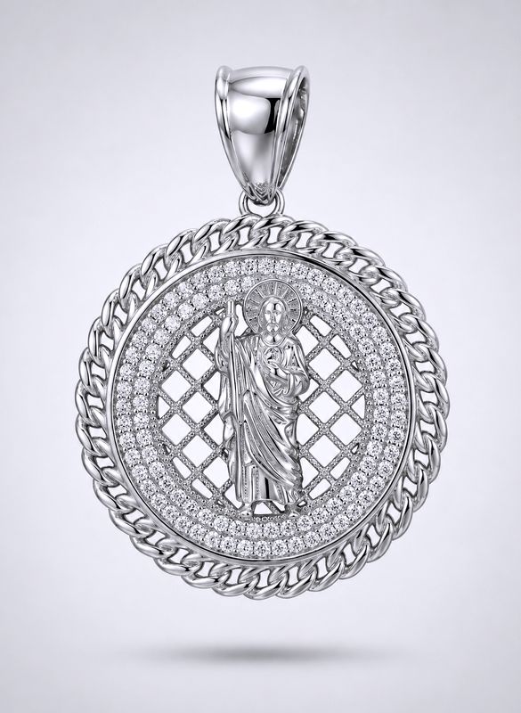 Silver Clear CZ St. Jude Pendant 61mm