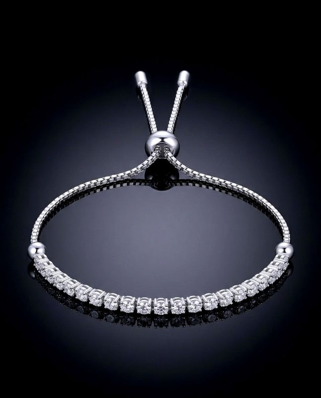 Rhodium Plated 925 Sterling Silver Adjustable CZ Bracelet