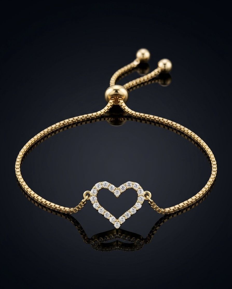 Gold Plated Silver  Open Heart CZ Bracelet
