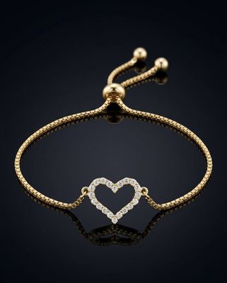 Gold Plated Silver  Open Heart CZ Bracelet