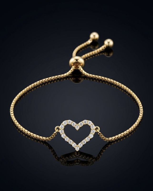 Gold Plated Silver  Open Heart CZ Bracelet