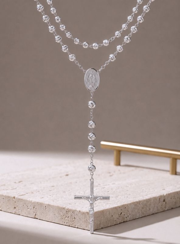 Sterling Silver Diamond Cut Rosary 6mm