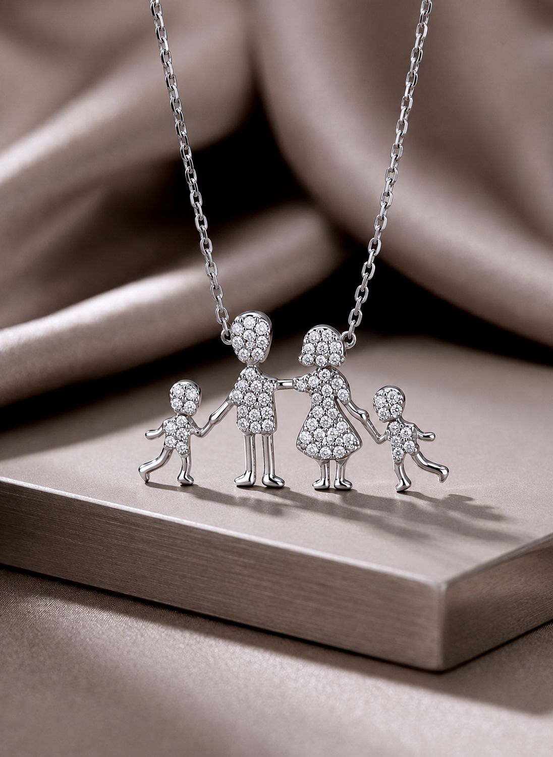 Silver Necklace for  Family of 4 CZ
