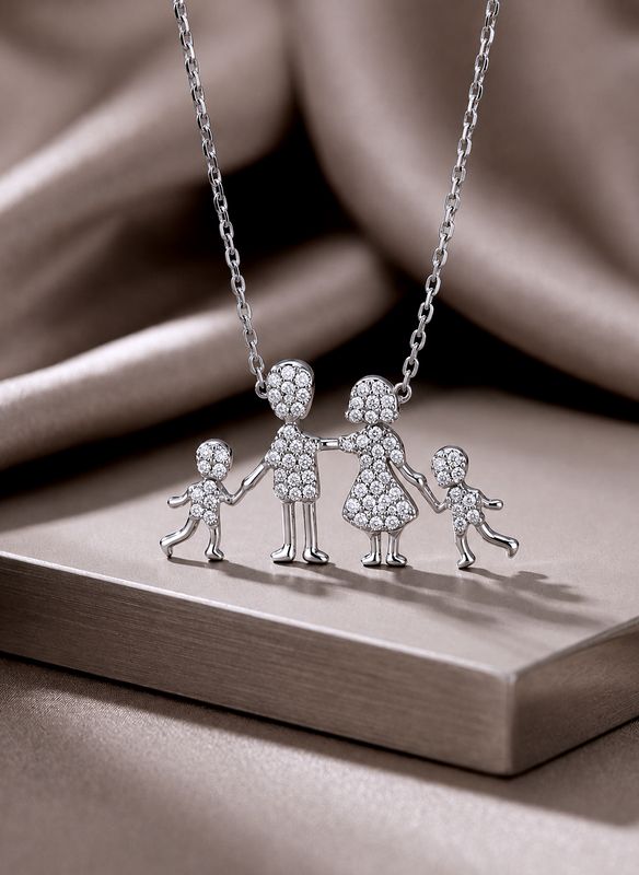 Silver Necklace for  Family of 4 CZ