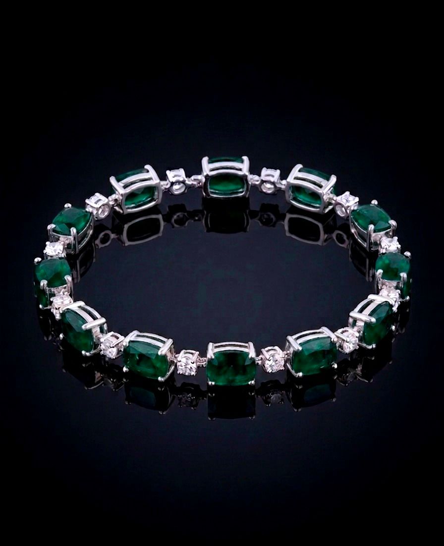Silver Clear &amp; Green CZ Tennis Bracelet