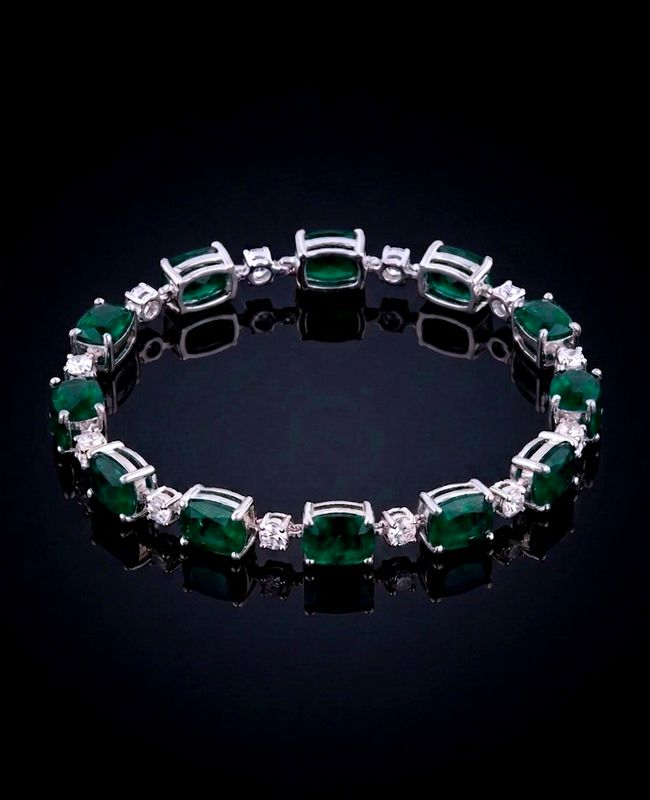 Silver Clear &amp; Green CZ Tennis Bracelet
