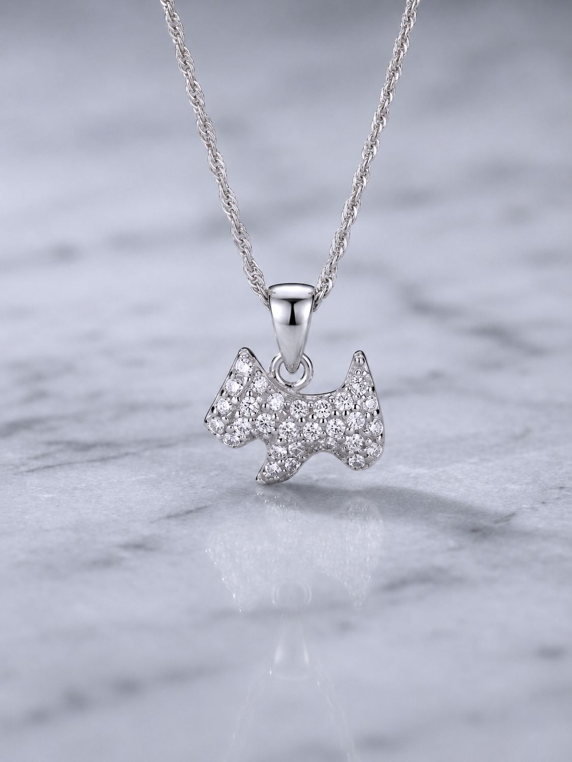 Silver Clear CZ  Dog Outline Necklace