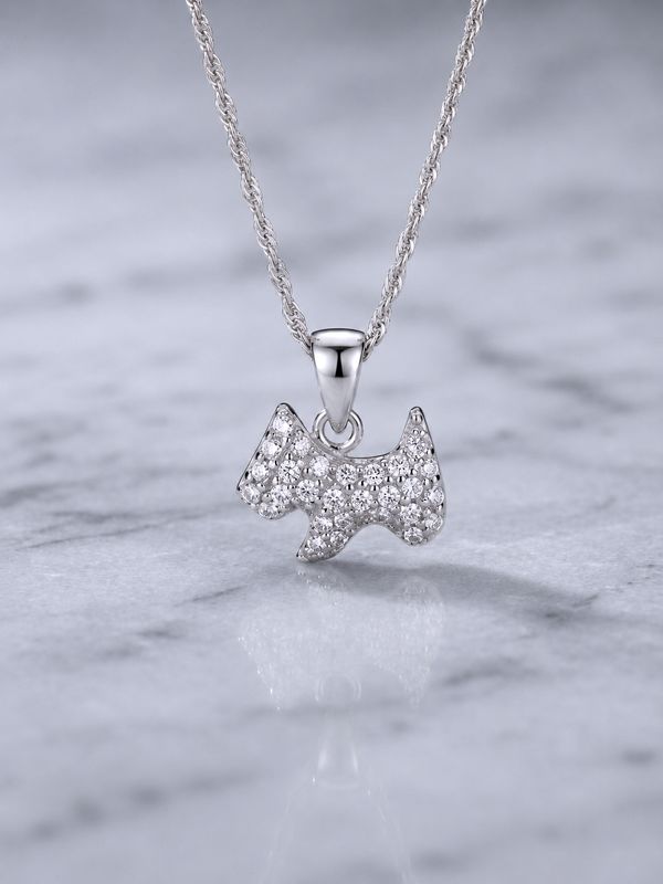 Silver Clear CZ  Dog Outline Necklace