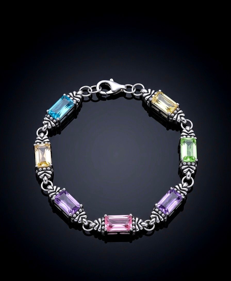Silver Rectangular Multi-Color CZ Bracelet