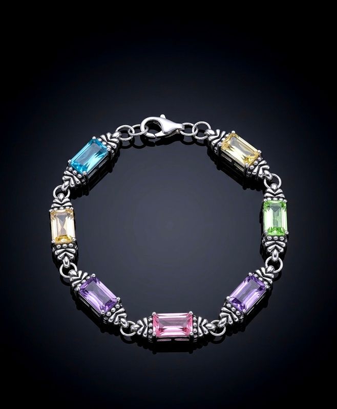 Silver Rectangular Multi-Color CZ Bracelet