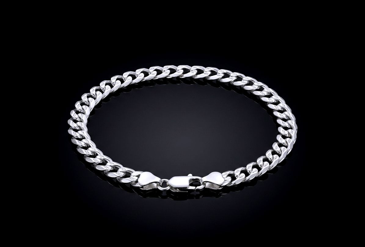 Sterling Silver Curb Diamond Cut Bracelet