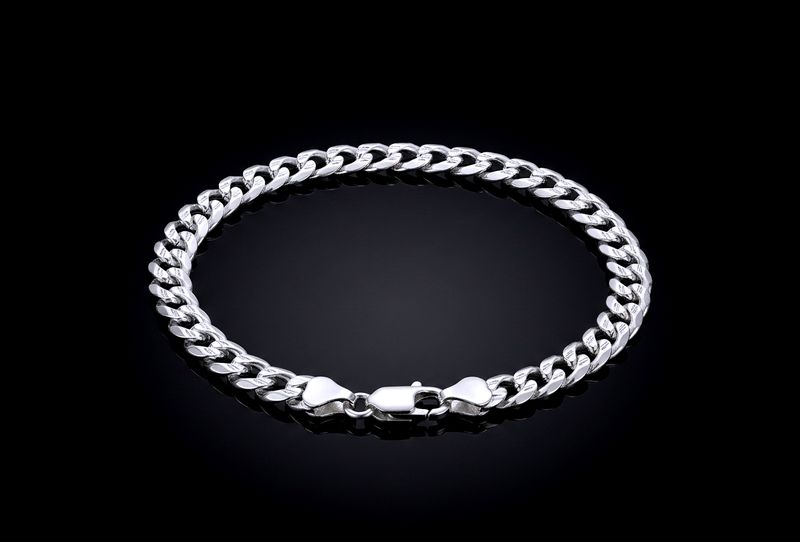 Sterling Silver Curb Diamond Cut Bracelet