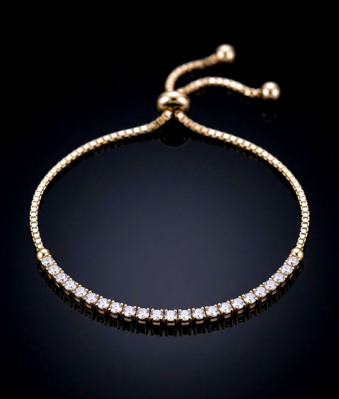 Gold Plated 925 Sterling Silver Adjustable CZ Bracelet