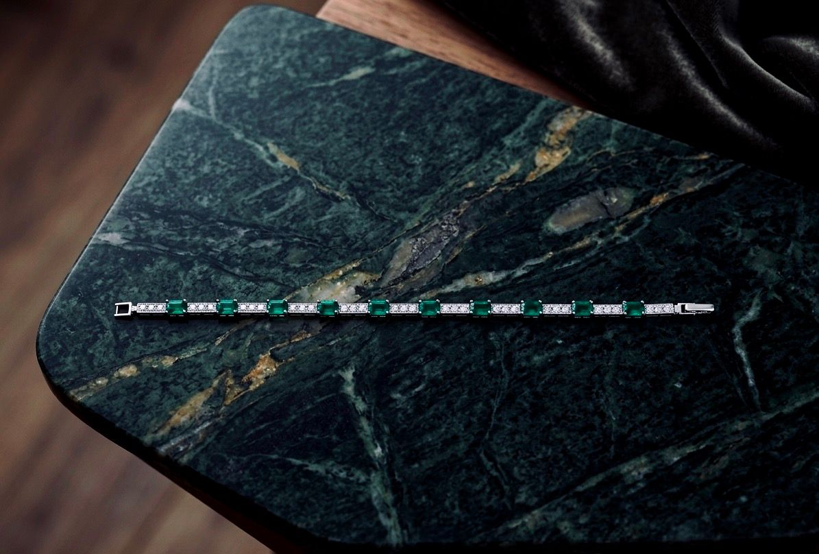 Sterling Silver Square Clear &amp; Green CZ Tennis Bracelet