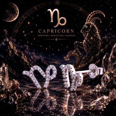 Sterling Silver Zodiac Capricorn CZ Stud Earrings
