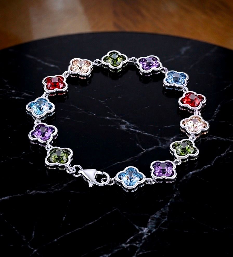 Sterling Silver Multi Color Flower Bracelets