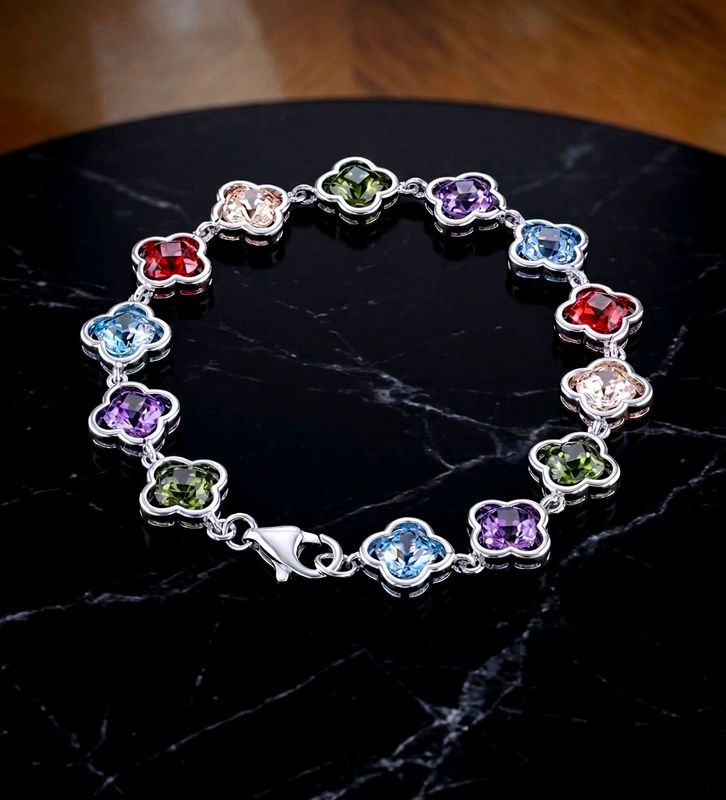Sterling Silver Multi Color Flower Bracelets