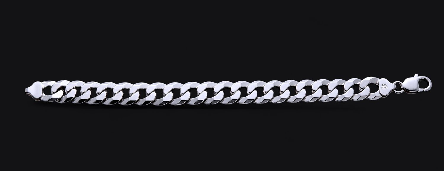Sterling Silver 925 Super Flat Curb 12.5mm Bracelet