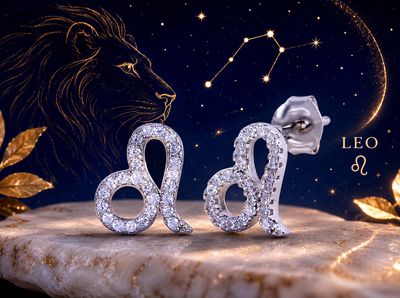 Sterling Silver Zodiac Leo CZ Stud Earrings