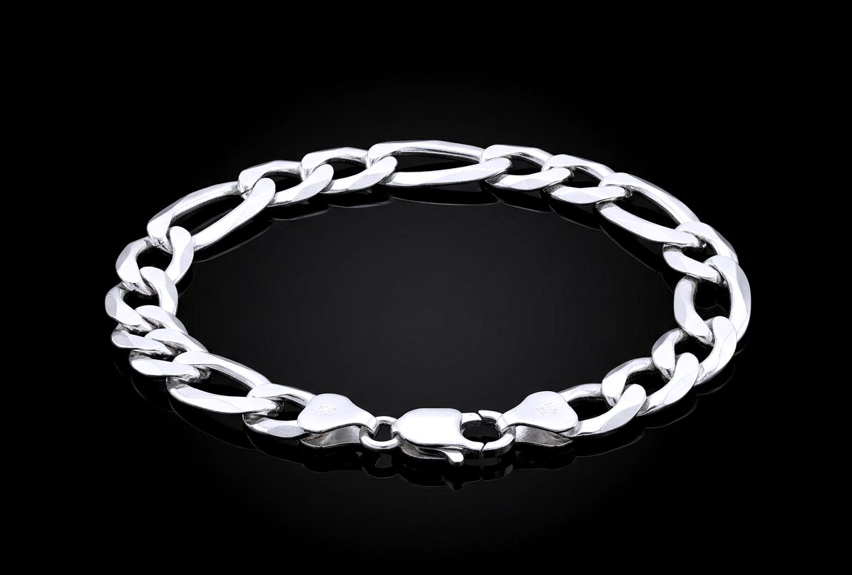 925 Silver Super Flat Figaro 8" Bracelet 11.9mm