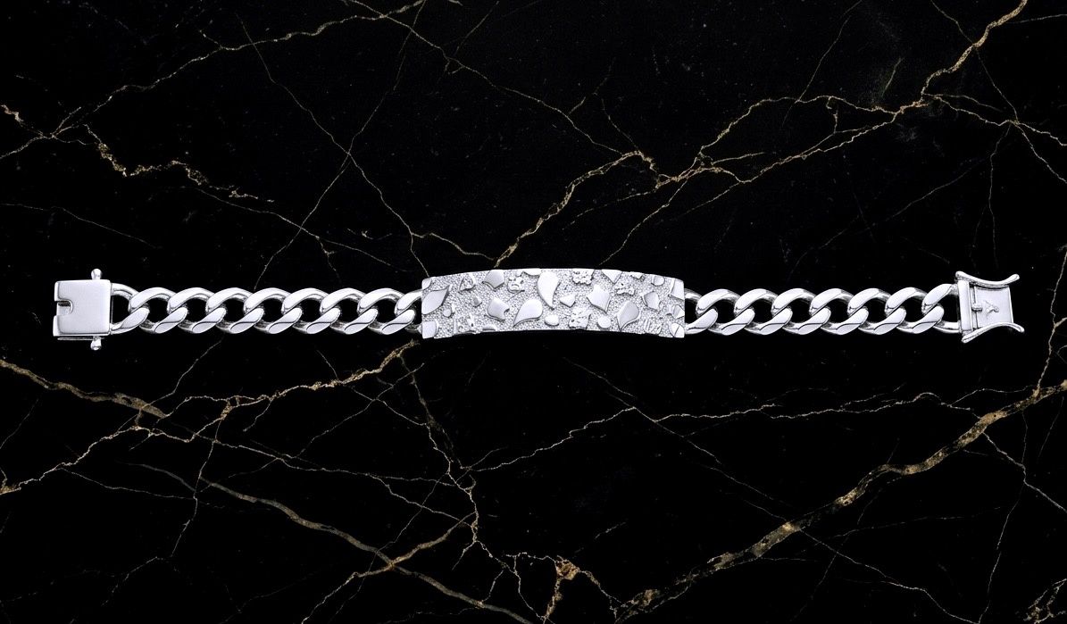 Sterling Silver Curb 7.5mm Nugget ID Bracelet