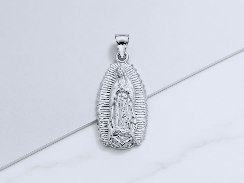 Sterling Silver Large Our Lady of Guadalupe Pendant