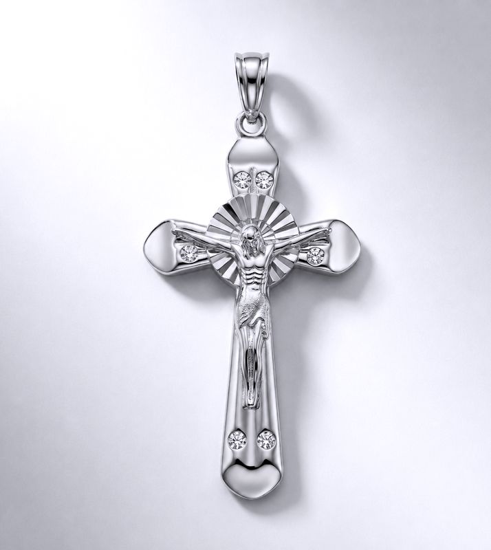 Sterling Silver Heart Edge Cross Pendant
