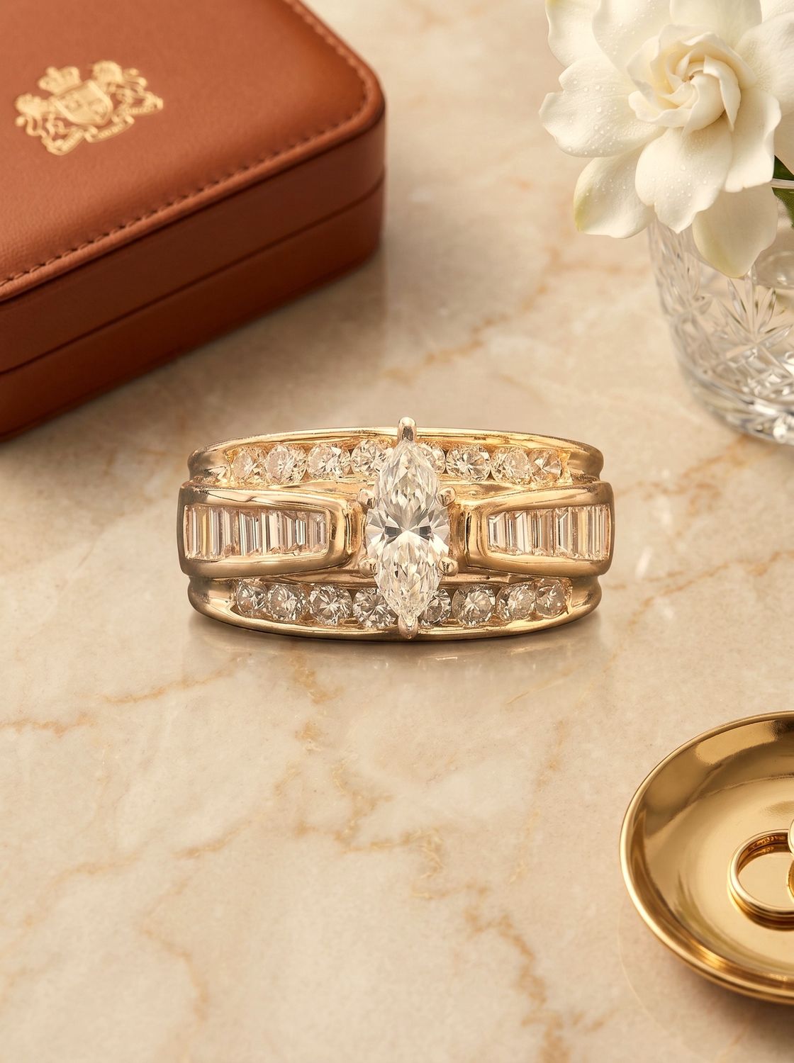 14kt Marquise Diamond Ring - 1.25 CT Natural Diamond with Channel Set