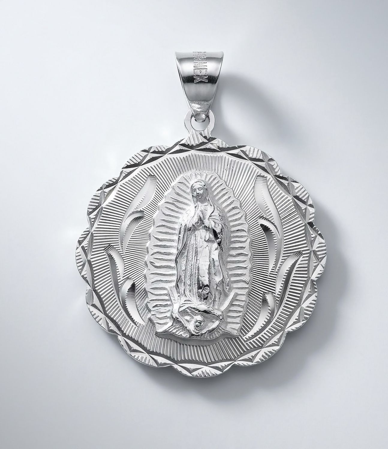 Sterling Silver Lady of Guadalupe Round Medallion Pendant