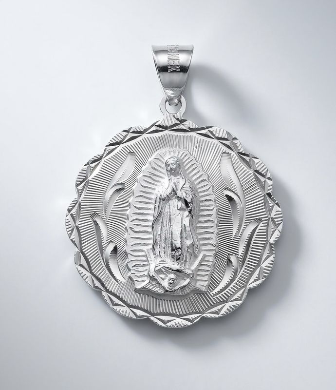 Sterling Silver Lady of Guadalupe Round Medallion Pendant