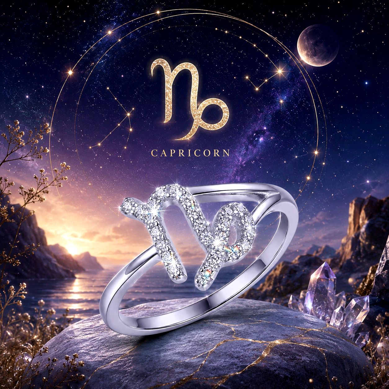 Sterling Silver Capricorn Ring CZ