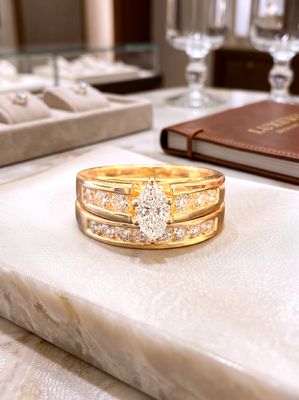 14kt Natural Diamond Bridal Set-0.38ct Marquise W/Channel set