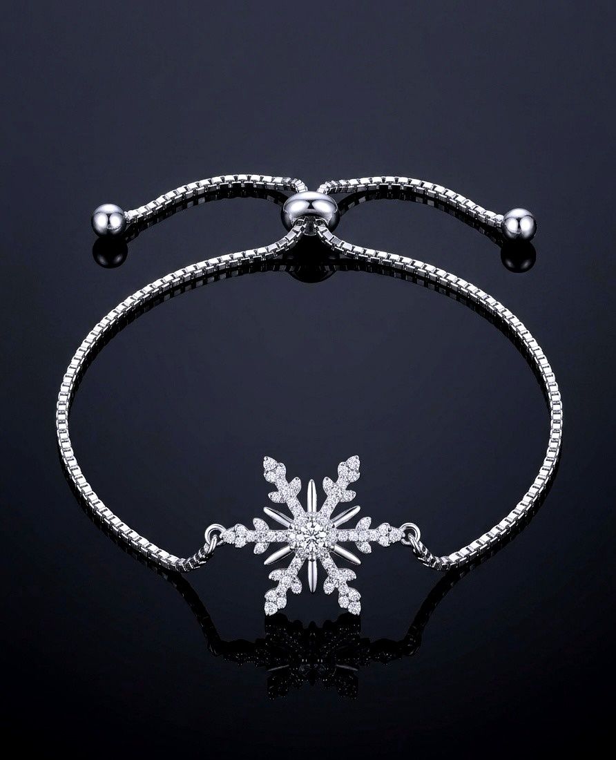 Sterling Silver Lariat Snowflakes CZ Bracelet