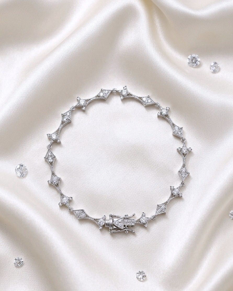 Sterling Silver Sword Link Bracelet CZ Stones