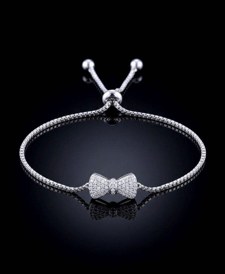 Sterling Silver Lariat Bow Tie CZ Bracelet