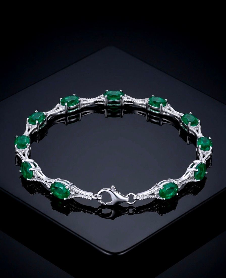 Silver Green Oval CZ  Tennis Bracelet