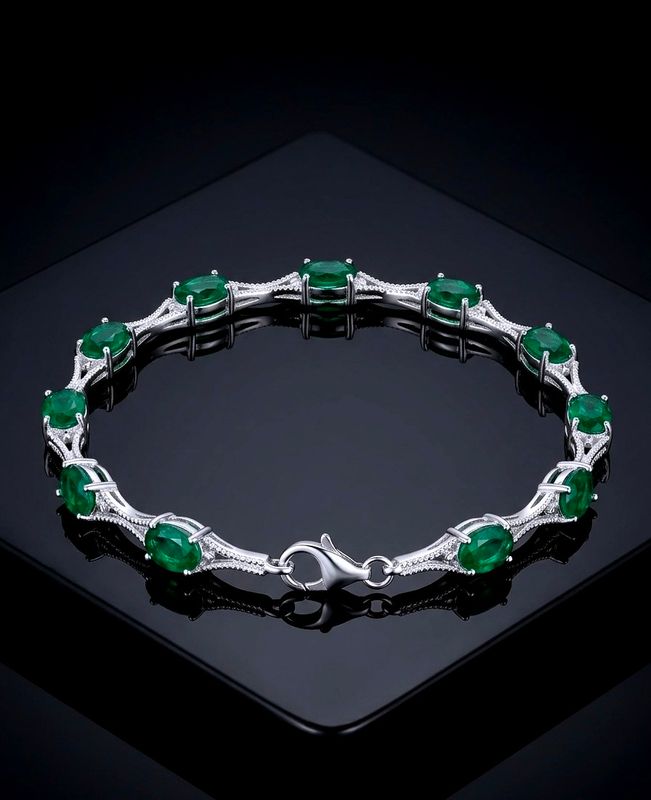 Silver Green Oval CZ  Tennis Bracelet