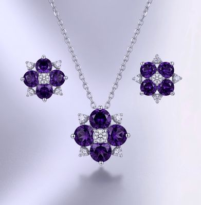 Sterling Silver Amethyst Earring &amp; Necklace Set