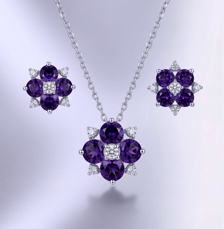 Sterling Silver Amethyst Earring &amp; Necklace Set