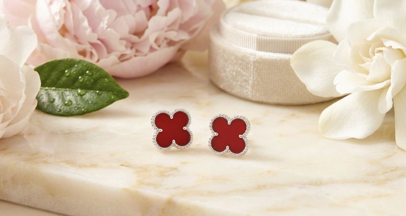 Sterling Silver Red Enamel 4 Leaf Clover Earrings