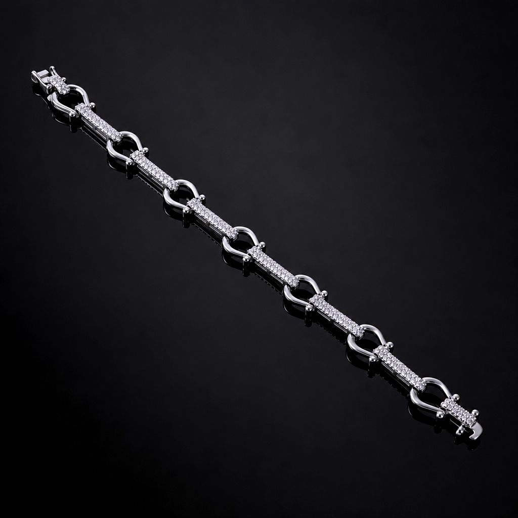 Sterling Silver Horseshoe Link Bracelet CZ
