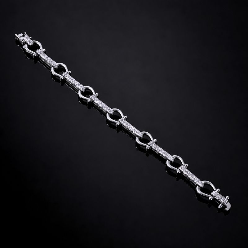 Sterling Silver Horseshoe Link Bracelet CZ
