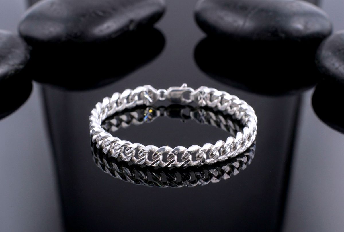 Sterling Silver 925 Curb Diamond Cut Bracelet
