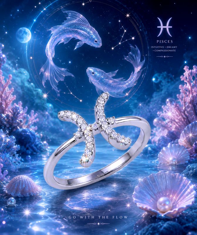 Sterling Silver Pisces Ring CZ