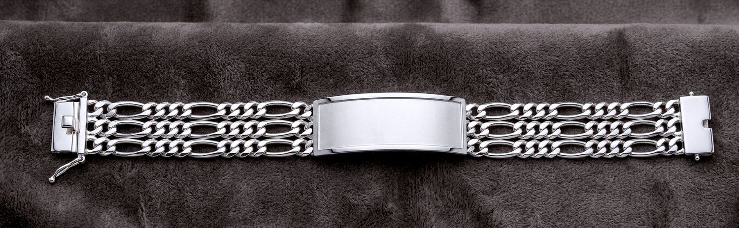 Sterling Silver Three Strand Figaro 17.1mm  ID Bracelet