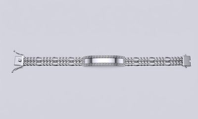 Sterling Silver Two Strand Figaro 9.2mm Greek Key ID Bracelet
