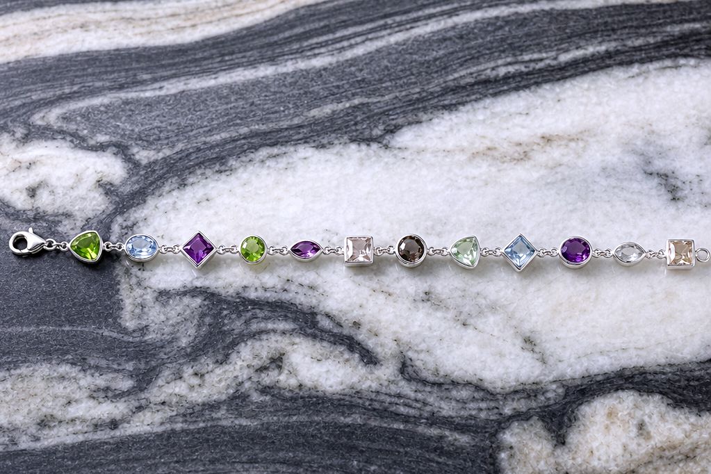Sterling Silver Multi Color Shapes CZ Bracelet